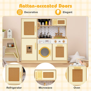 Kids Wooden Kitchen Playset with Realistic Lights and Sounds-Yellow view 7