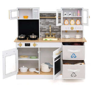 Kids Wooden Kitchen Playset with Stoves Sound Light for 3+ Years Old-White view 4