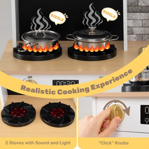 Kids Wooden Kitchen Playset with Stoves Sound Light for 3+ Years Old-White view 6