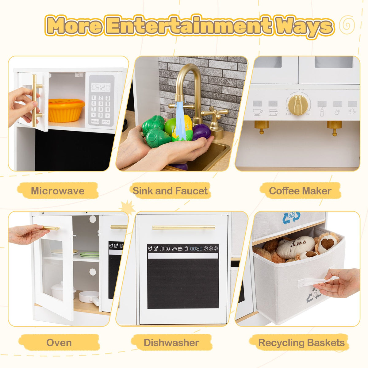Kids Wooden Kitchen Playset with Stoves Sound Light for 3+ Years Old-White view 7