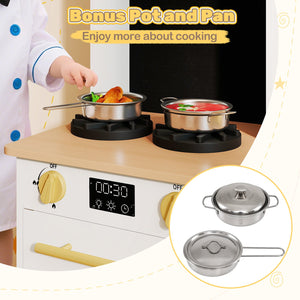 Kids Wooden Kitchen Playset with Stoves Sound Light for 3+ Years Old-White view 8