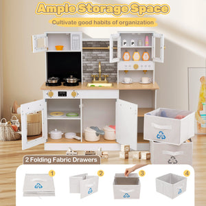 Kids Wooden Kitchen Playset with Stoves Sound Light for 3+ Years Old-White view 9