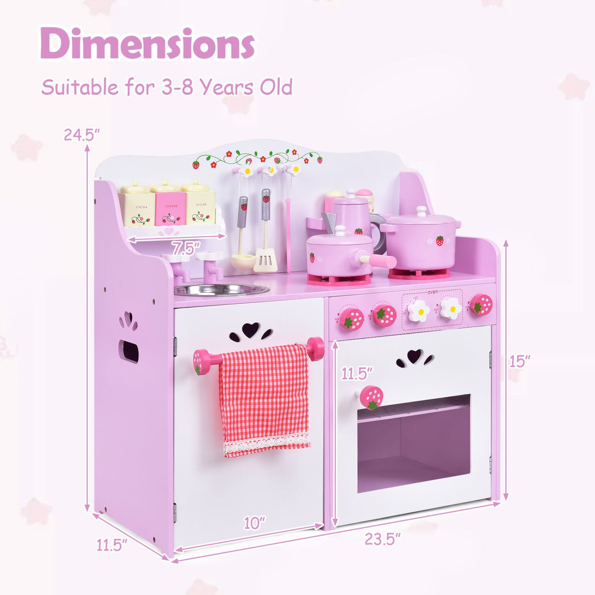 Kids Wooden Kitchen Toy Strawberry Pretend Cooking Playset view 5