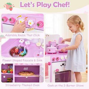 Kids Wooden Kitchen Toy Strawberry Pretend Cooking Playset view 7