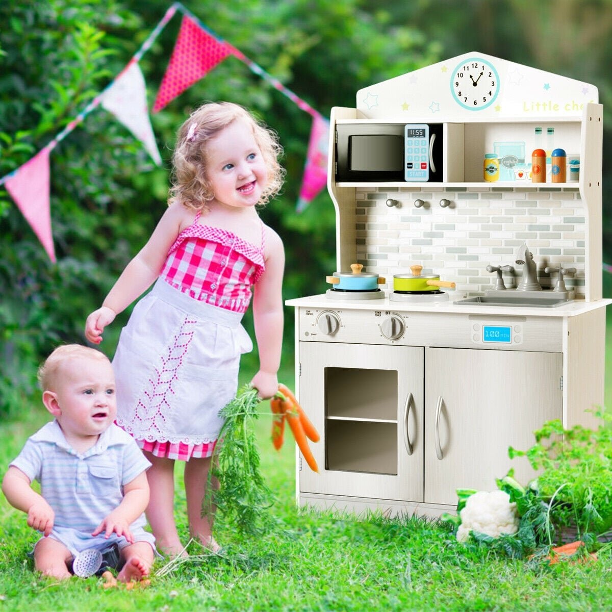 Kids Wooden Pretend Cooking Playset Cookware Kitchen-Beige view 3