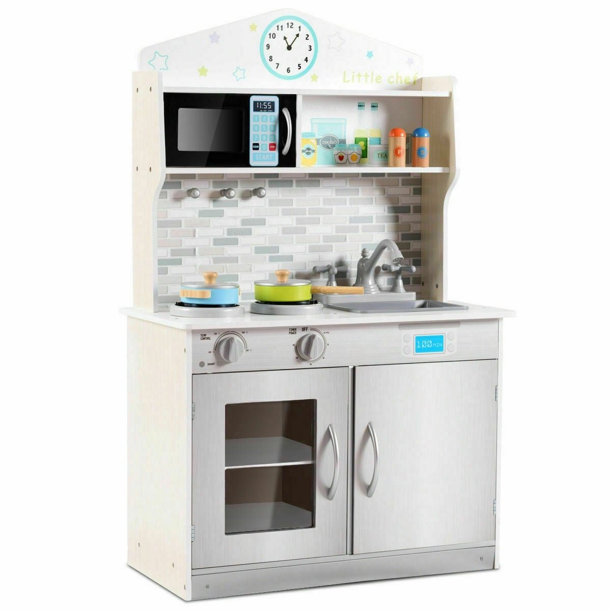 Kids Wooden Pretend Cooking Playset Cookware Kitchen-Beige view 4