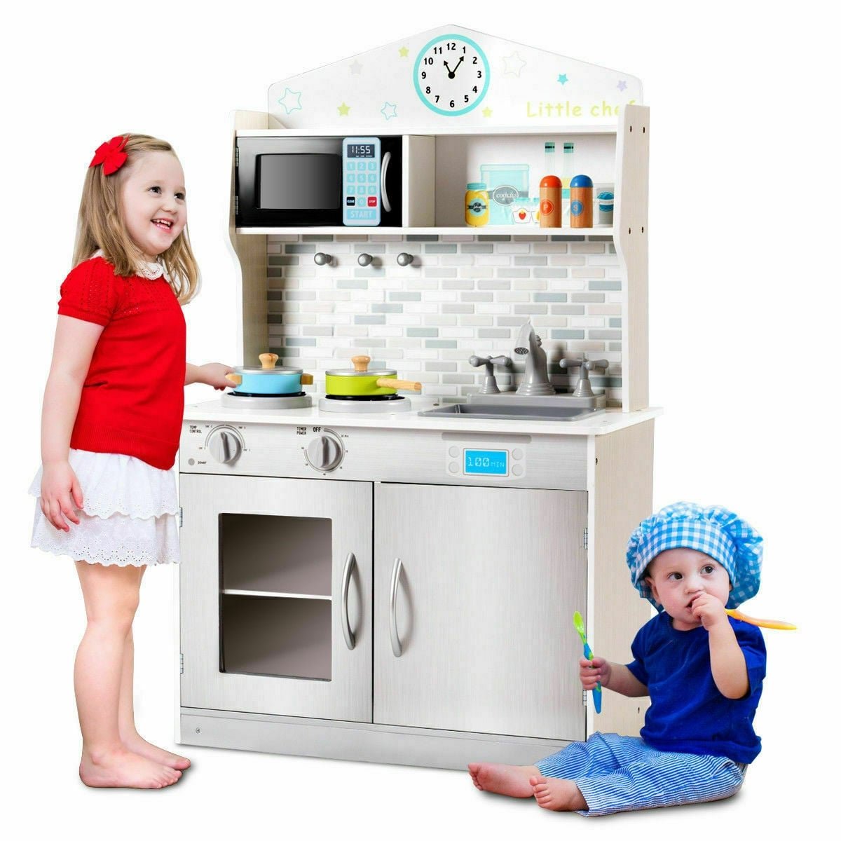 Kids Wooden Pretend Cooking Playset Cookware Kitchen-Beige view 7
