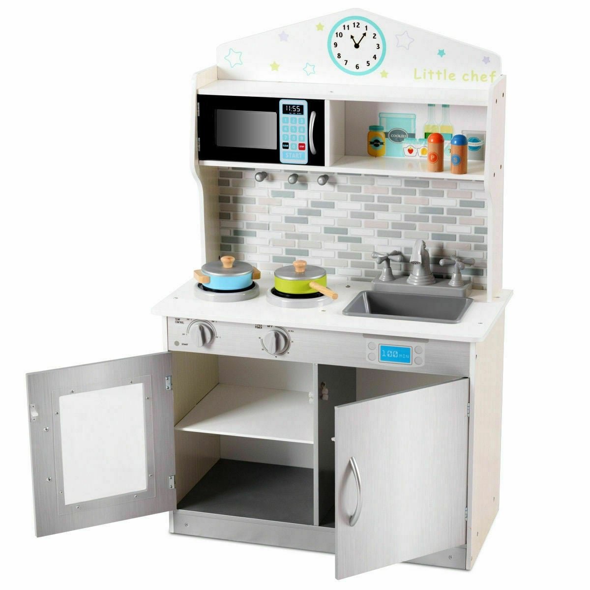 Kids Wooden Pretend Cooking Playset Cookware Kitchen-Beige view 8