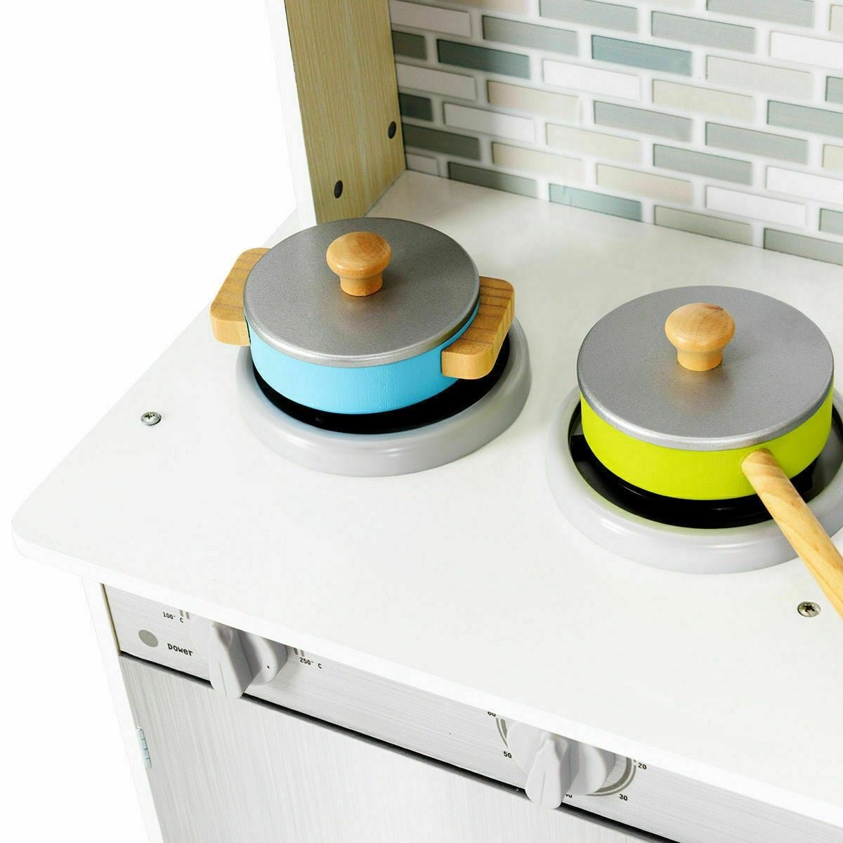 Kids Wooden Pretend Cooking Playset Cookware Kitchen-Beige view 9