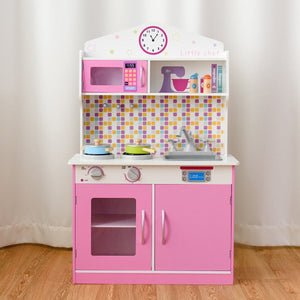 Kids Wooden Pretend Cooking Playset Cookware Play Set Kitchen Toys Toddler Gift-Pink view 2
