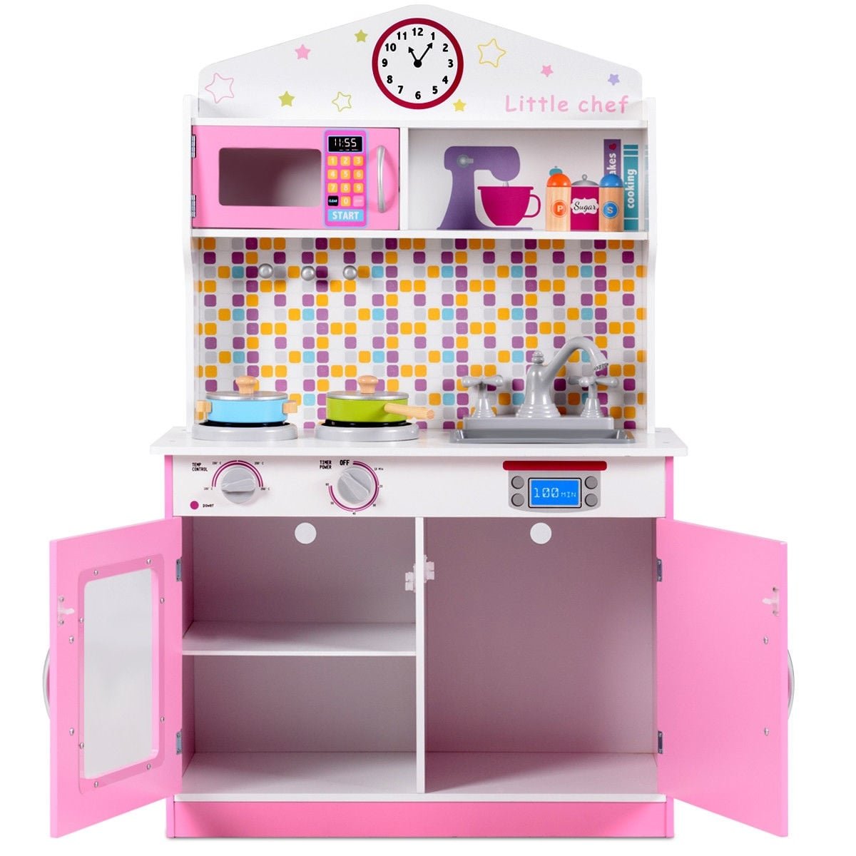 Kids Wooden Pretend Cooking Playset Cookware Play Set Kitchen Toys Toddler Gift-Pink view 5