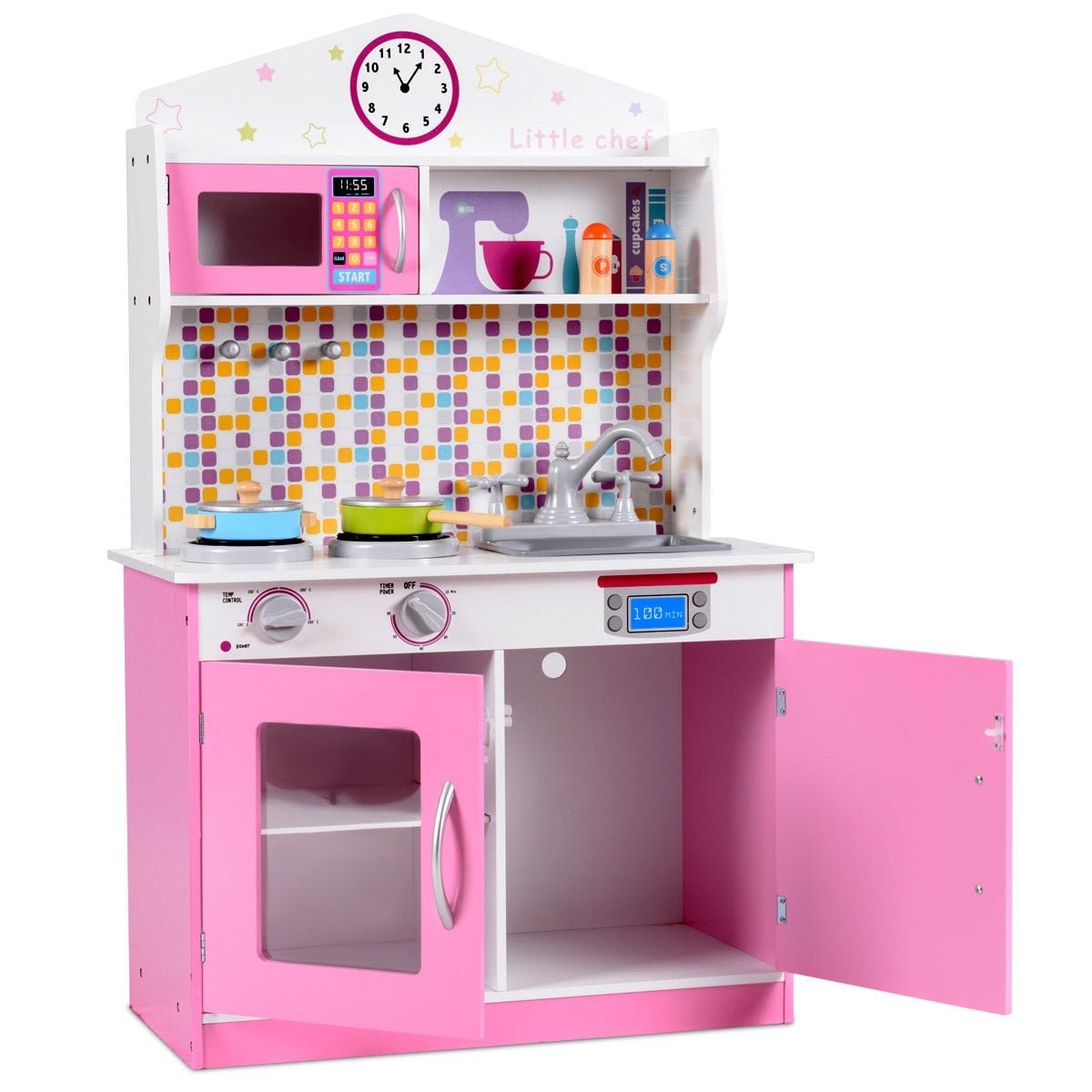 Kids Wooden Pretend Cooking Playset Cookware Play Set Kitchen Toys Toddler Gift-Pink view 6