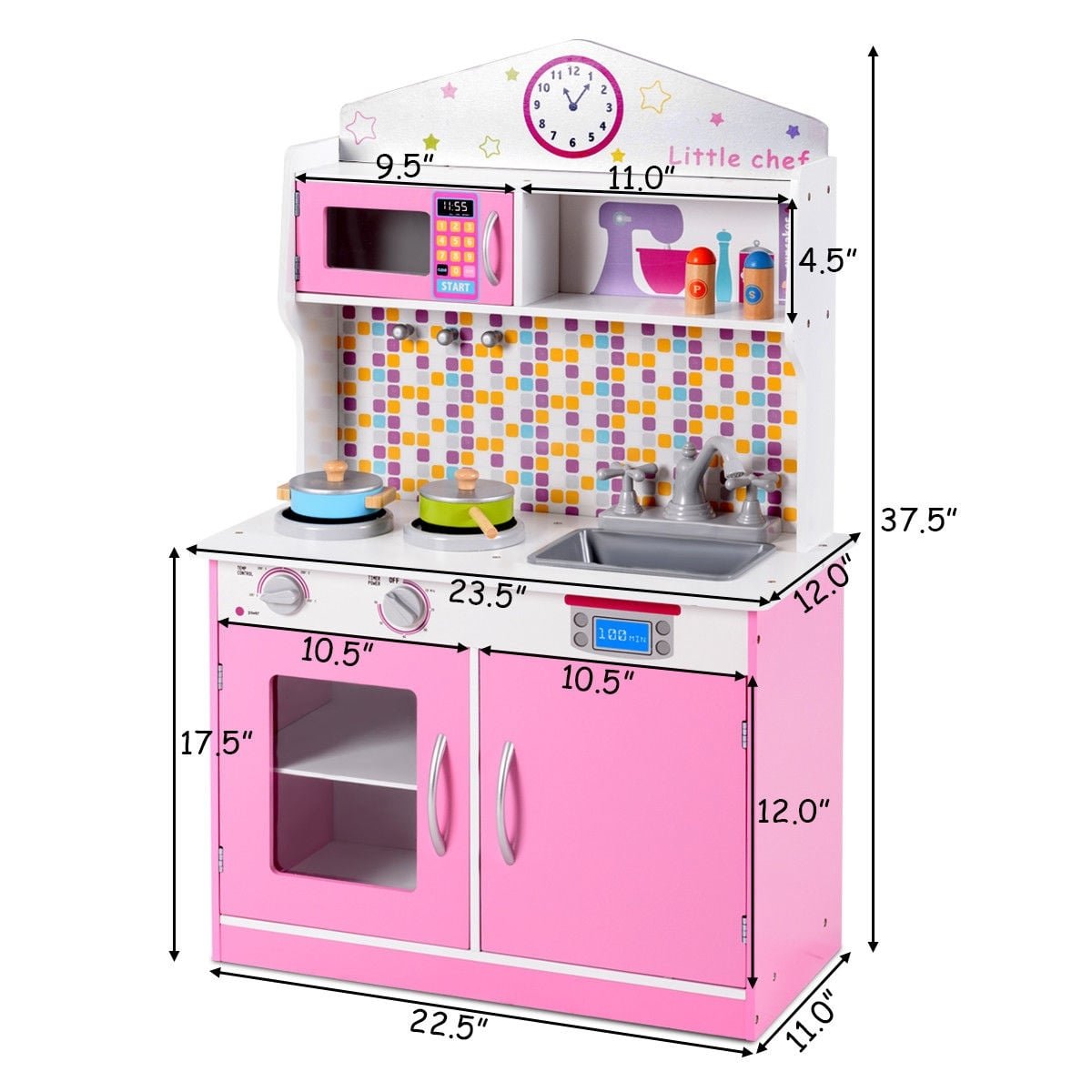 Kids Wooden Pretend Cooking Playset Cookware Play Set Kitchen Toys Toddler Gift-Pink view 7
