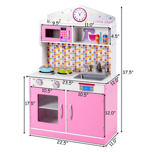Kids Wooden Pretend Cooking Playset Cookware Play Set Kitchen Toys Toddler Gift-Pink view 7
