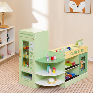 Kids Wooden Supermarket Play Toy Set with Checkout Counter-Green view 3