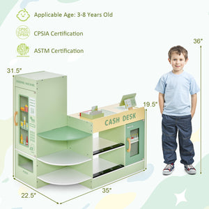 Kids Wooden Supermarket Play Toy Set with Checkout Counter-Green view 5