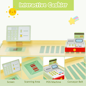 Kids Wooden Supermarket Play Toy Set with Checkout Counter-Green view 6
