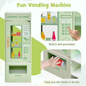 Kids Wooden Supermarket Play Toy Set with Checkout Counter-Green view 7