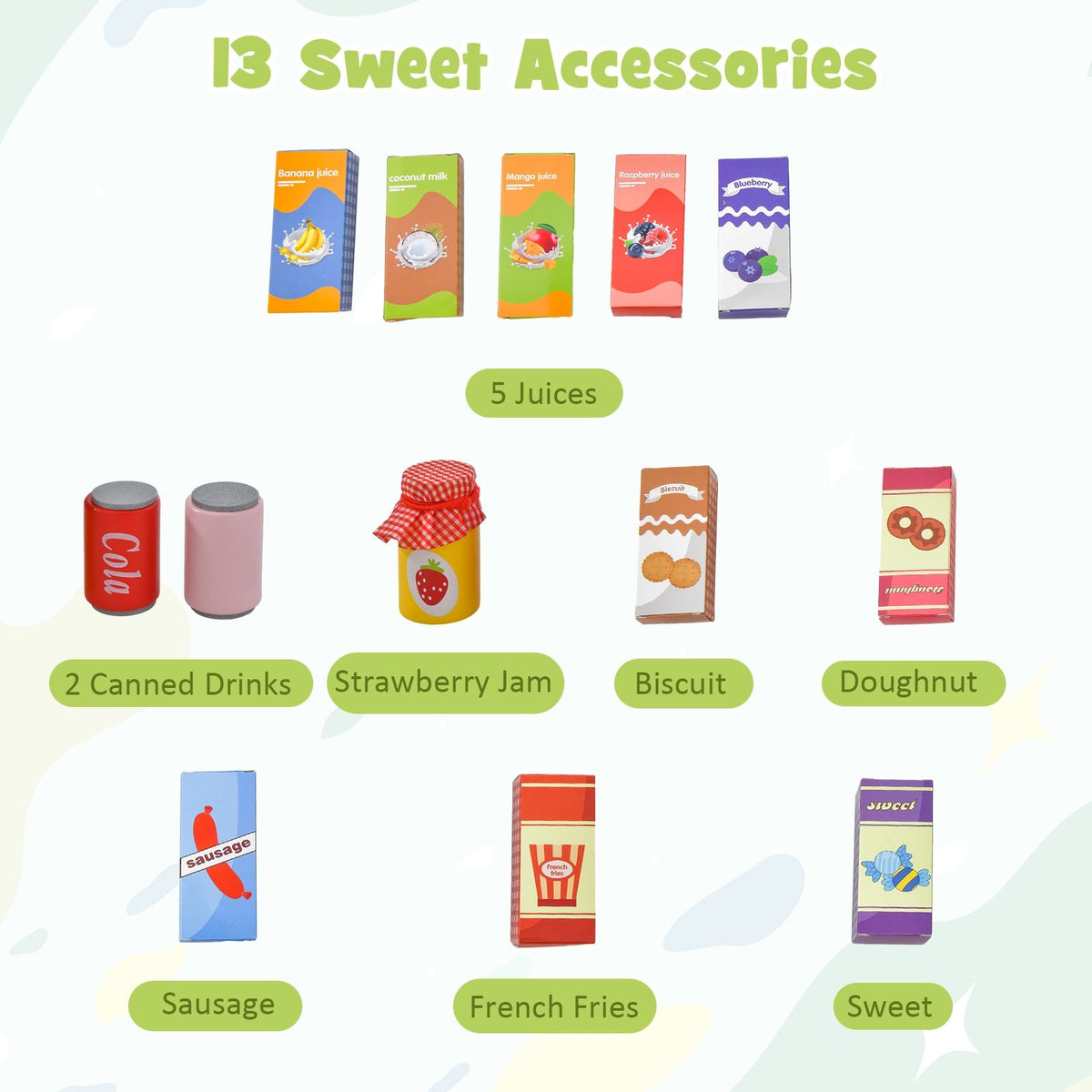 Kids Wooden Supermarket Play Toy Set with Checkout Counter-Green view 8