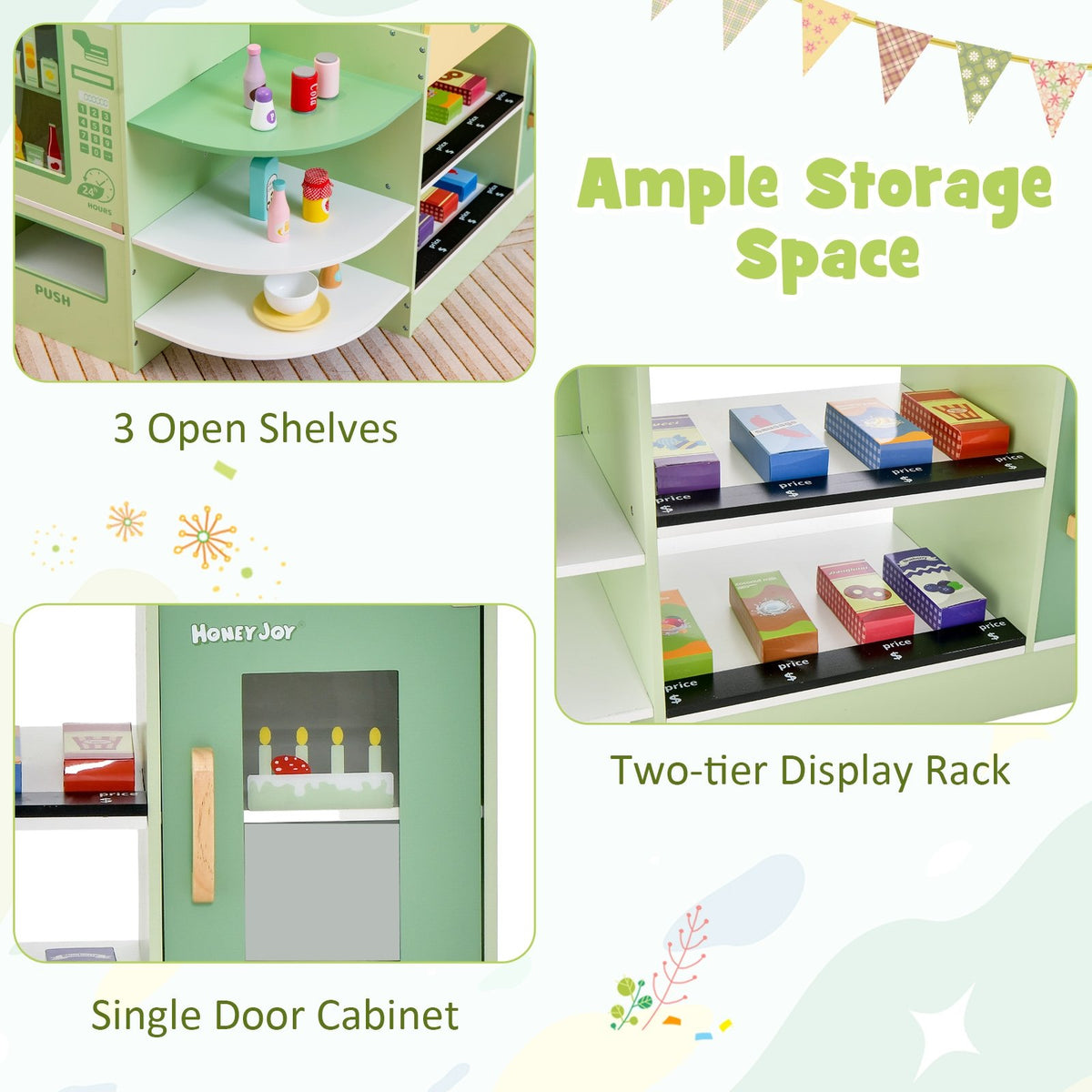 Kids Wooden Supermarket Play Toy Set with Checkout Counter-Green view 9
