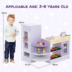 Kids Wooden Supermarket Play Toy Set with Checkout Counter-Purple view 5