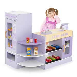 Kids Wooden Supermarket Play Toy Set with Checkout Counter-Purple view 6