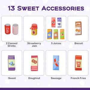 Kids Wooden Supermarket Play Toy Set with Checkout Counter-Purple view 9