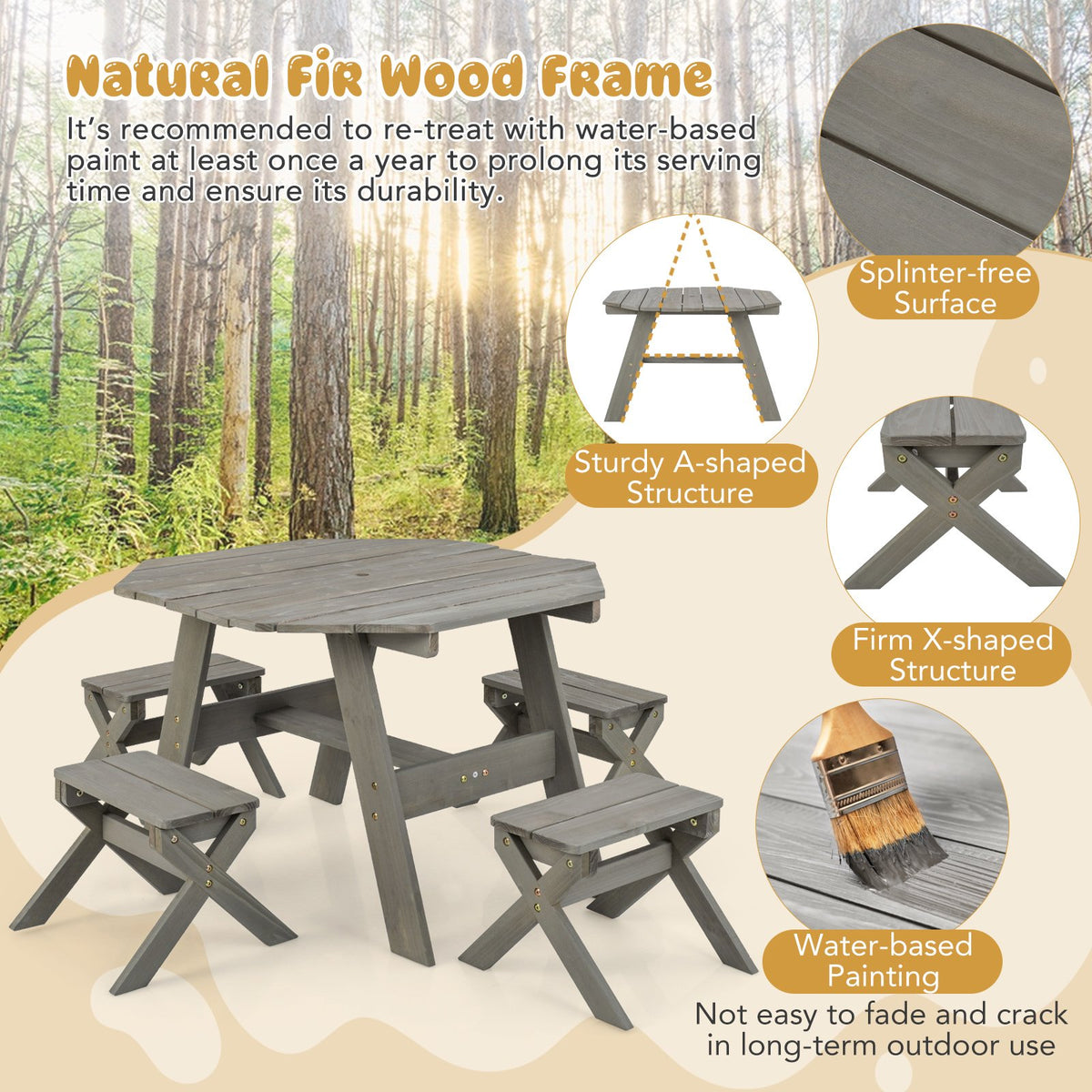 Kids Wooden Table Set for Children Aged 3+ Years-Gray view 7