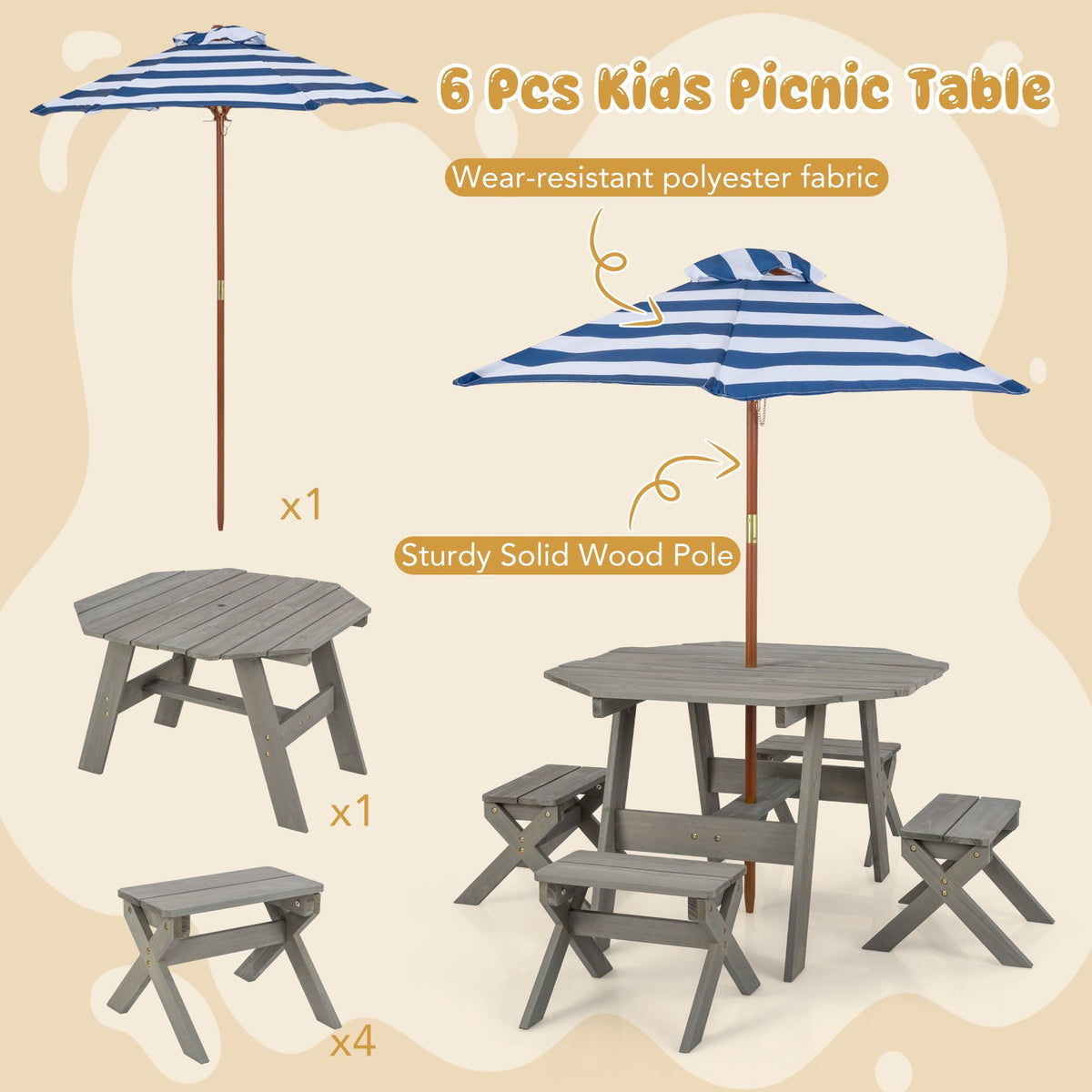Kids Wooden Table Set for Children Aged 3+ Years-Gray view 9