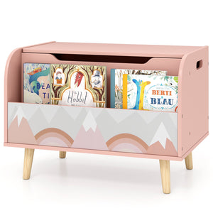 Kids Wooden Toy Box with Front Bookshelf and 4 Solid Wood Legs for Playroom-Pink view 4