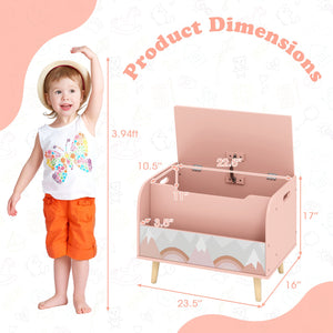 Kids Wooden Toy Box with Front Bookshelf and 4 Solid Wood Legs for Playroom-Pink view 5
