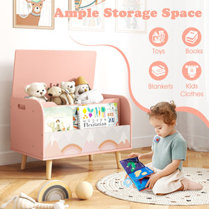 Kids Wooden Toy Box with Front Bookshelf and 4 Solid Wood Legs for Playroom-Pink view 6