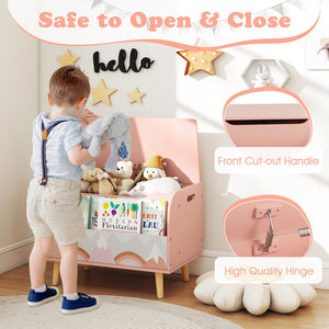 Kids Wooden Toy Box with Front Bookshelf and 4 Solid Wood Legs for Playroom-Pink view 9