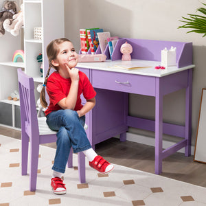 Kids Wooden Writing Furniture Set with Drawer and Storage Cabinet-Purple view 6