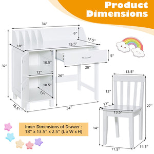 Kids Wooden Writing Furniture Set with Drawer and Storage Cabinet-White view 4