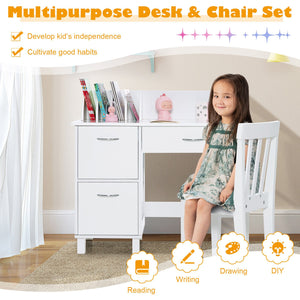 Kids Wooden Writing Furniture Set with Drawer and Storage Cabinet-White view 5