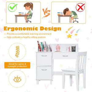 Kids Wooden Writing Furniture Set with Drawer and Storage Cabinet-White view 6