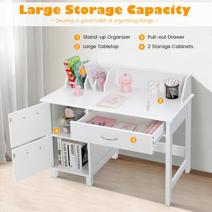 Kids Wooden Writing Furniture Set with Drawer and Storage Cabinet-White view 7