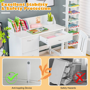 Kids Wooden Writing Furniture Set with Drawer and Storage Cabinet-White view 8