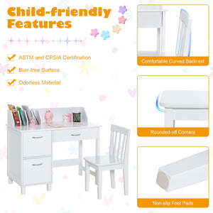 Kids Wooden Writing Furniture Set with Drawer and Storage Cabinet-White view 9