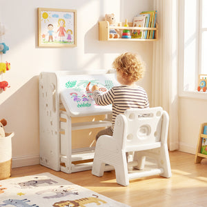 Kids Writing Desk and Chair Set with Side Bookshelves-White view 2