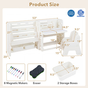 Kids Writing Desk and Chair Set with Side Bookshelves-White view 3