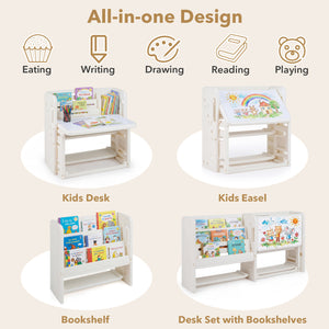 Kids Writing Desk and Chair Set with Side Bookshelves-White view 4