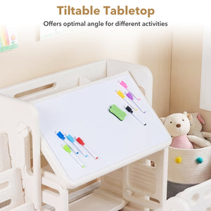 Kids Writing Desk and Chair Set with Side Bookshelves-White view 5