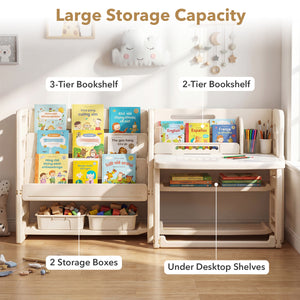 Kids Writing Desk and Chair Set with Side Bookshelves-White view 7