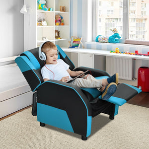 Kids Youth PU Leather Gaming Sofa Recliner with Headrest and Footrest-Blue view 3