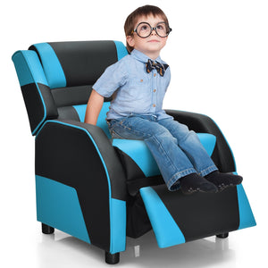 Kids Youth PU Leather Gaming Sofa Recliner with Headrest and Footrest-Blue view 4