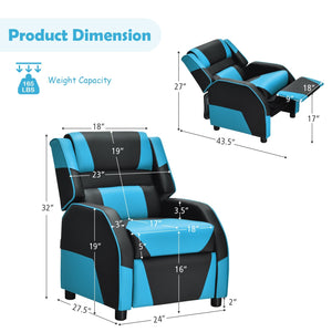 Kids Youth PU Leather Gaming Sofa Recliner with Headrest and Footrest-Blue view 5