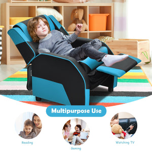 Kids Youth PU Leather Gaming Sofa Recliner with Headrest and Footrest-Blue view 6
