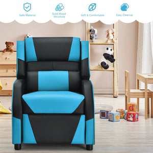 Kids Youth PU Leather Gaming Sofa Recliner with Headrest and Footrest-Blue view 7